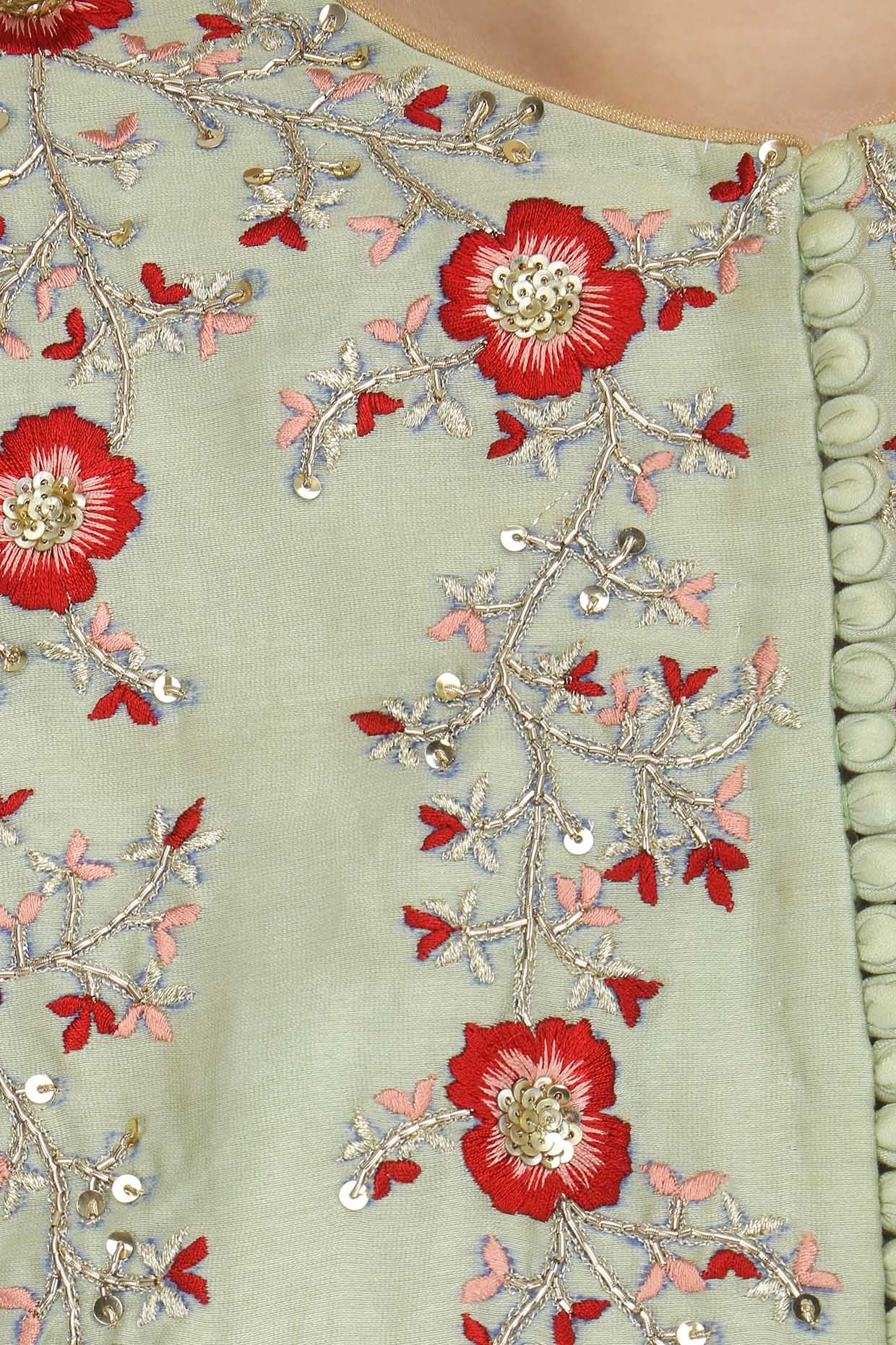 Red & Silver Zardosi Work Design on Off White - Hand Embroidery Kurti